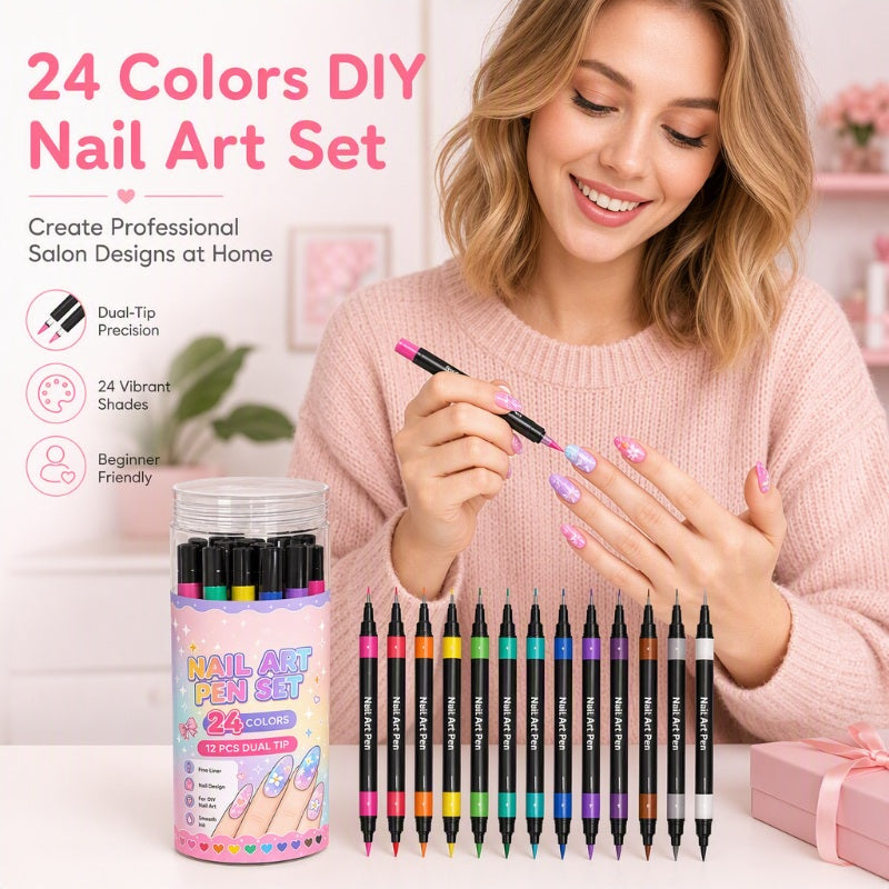 🔥 80% OFF ✨ 24-Color Nail Art Pens – Easy DIY Manicure Set