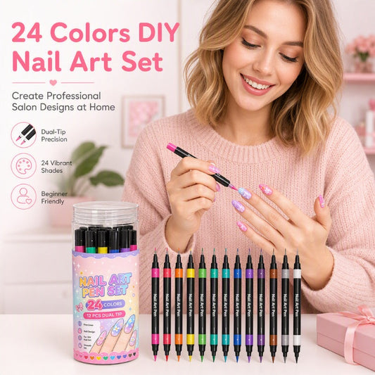 🔥 80% OFF ✨ 24-Color Nail Art Pens – Easy DIY Manicure Set