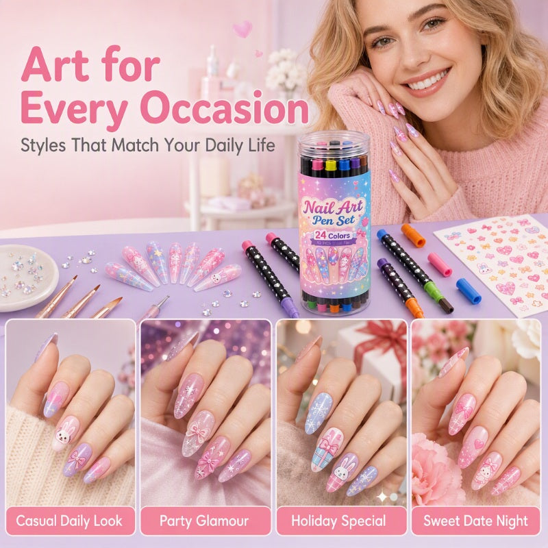 🔥 80% OFF ✨ 24-Color Nail Art Pens – Easy DIY Manicure Set