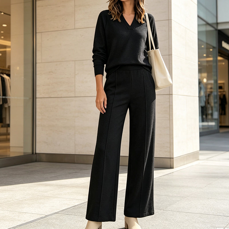 🔥 52% OFF ✨ Women’s V-Neck 2-Piece Set – Wide-Leg Pants & Relaxed Top