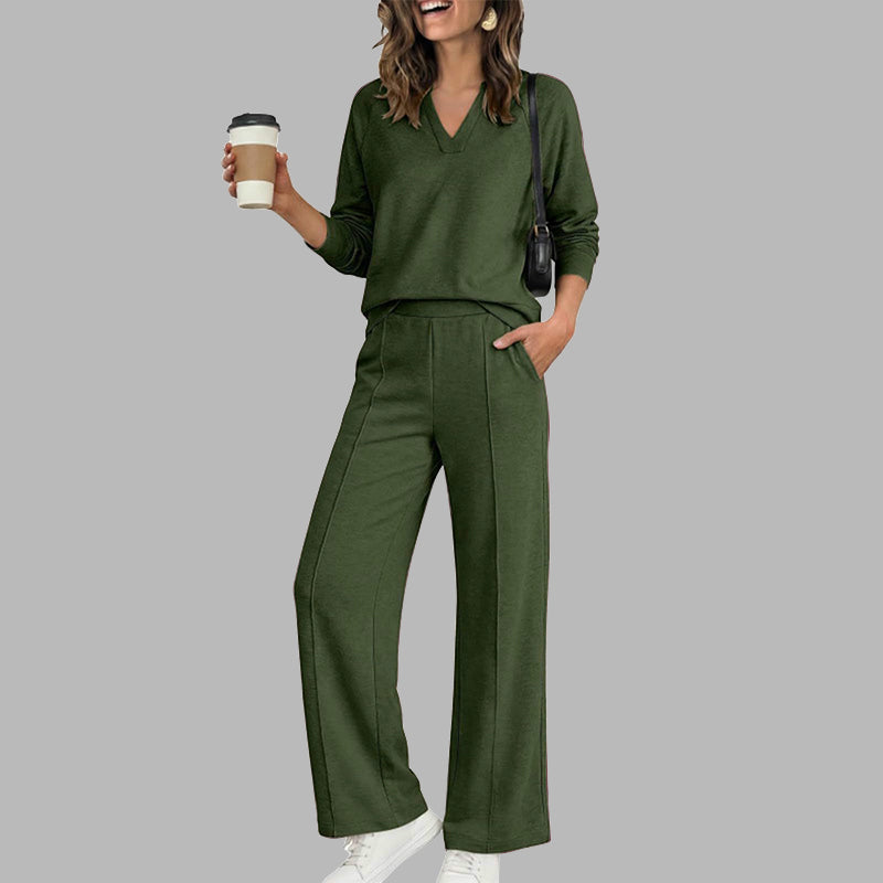🔥 52% OFF ✨ Women’s V-Neck 2-Piece Set – Wide-Leg Pants & Relaxed Top