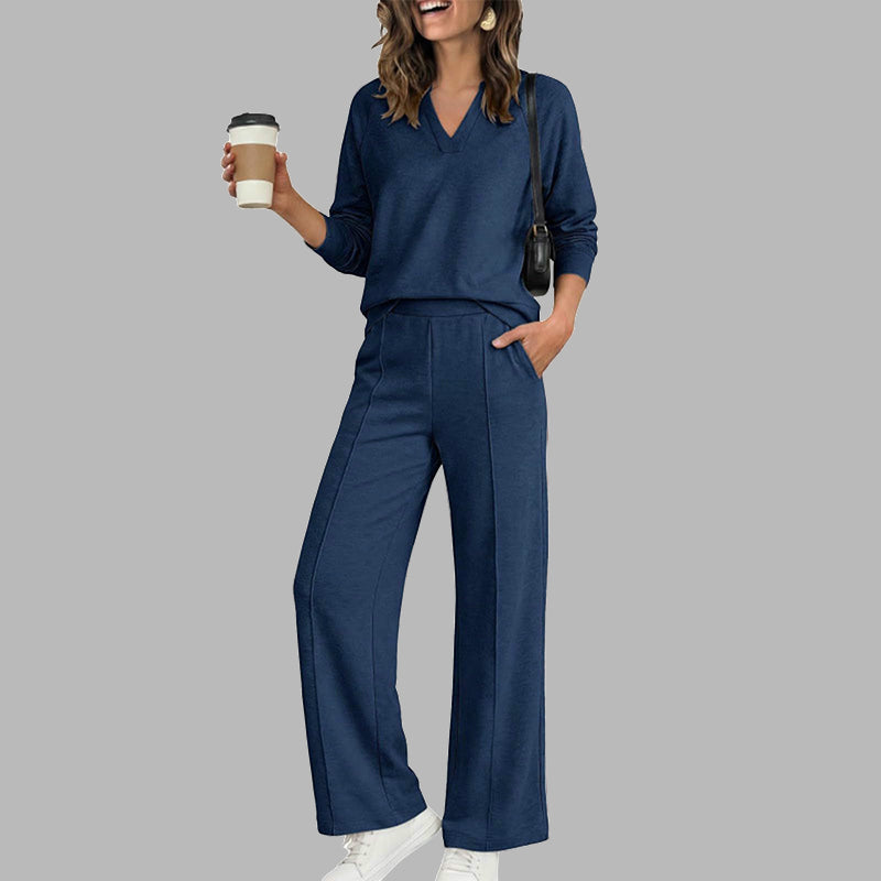 🔥 52% OFF ✨ Women’s V-Neck 2-Piece Set – Wide-Leg Pants & Relaxed Top