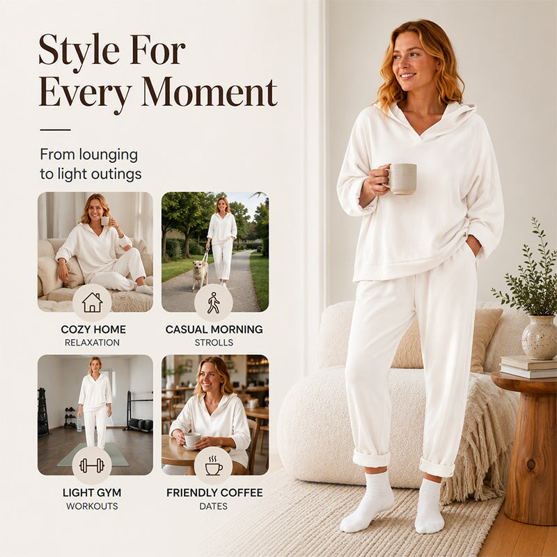 ✨ VANADAILY PICK ✨ Women’s Hooded Sweatshirt & Lounge Pants Set – Soft Casual 2-Piece Outfit
