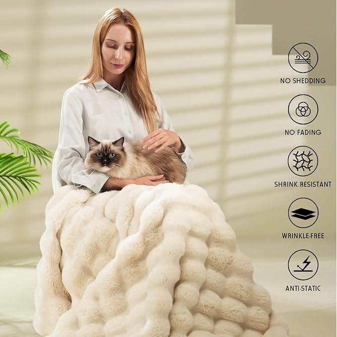 🔥 50% OFF ✨ Faux Rabbit Plush Blanket – Thick, Soft & Cosy for Sofa or Bed