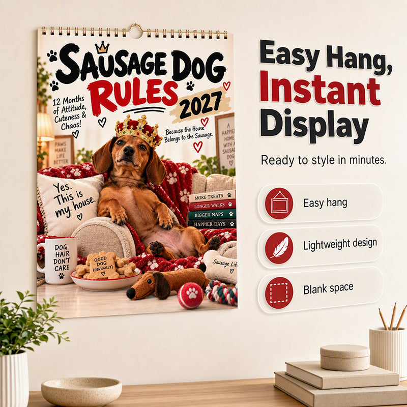 🔥 50% OFF ✨ 2027 Dachshund Wall Calendar – 12 Months of Sausage Dog Fun