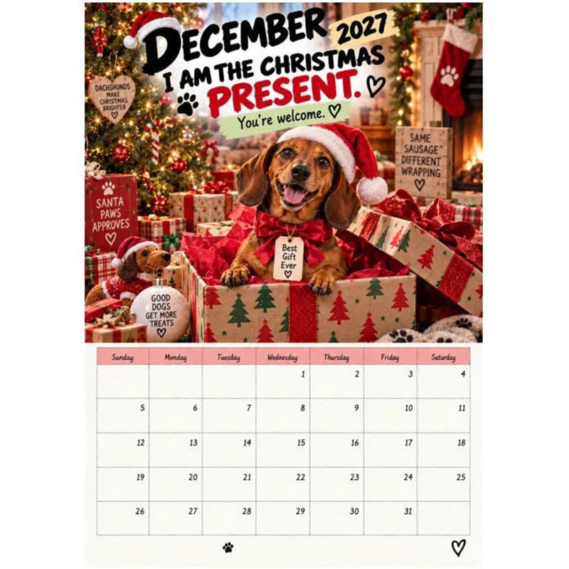 🔥 50% OFF ✨ 2027 Dachshund Wall Calendar – 12 Months of Sausage Dog Fun
