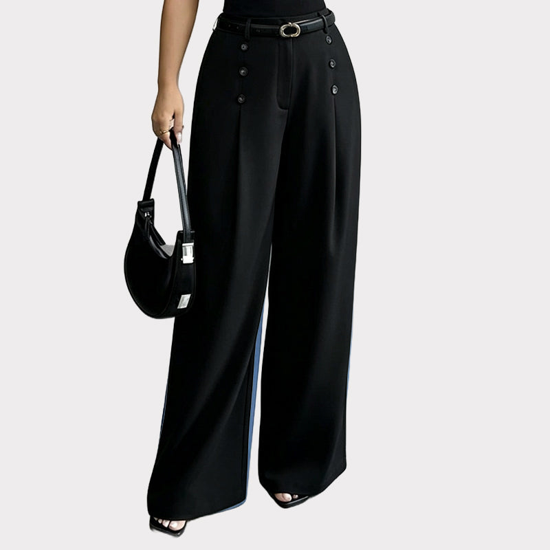 🔥 50% OFF ✨ Women’s High-Waist Wide-Leg Pants – Button Detail & Elegant Office Style