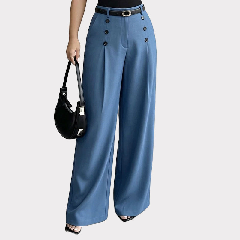 🔥 50% OFF ✨ Women’s High-Waist Wide-Leg Pants – Button Detail & Elegant Office Style