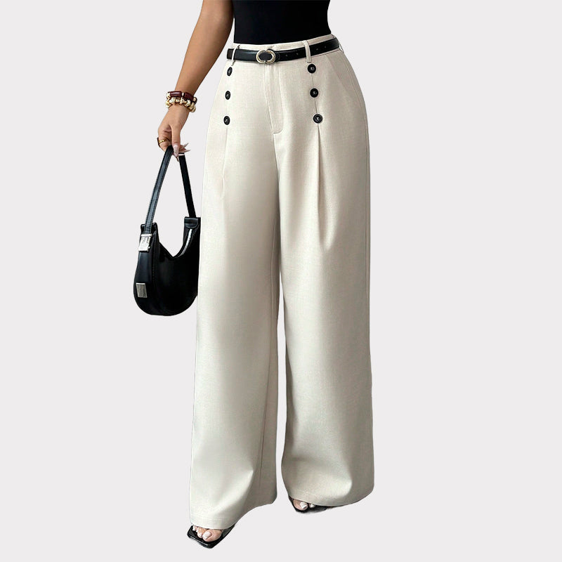 🔥 50% OFF ✨ Women’s High-Waist Wide-Leg Pants – Button Detail & Elegant Office Style