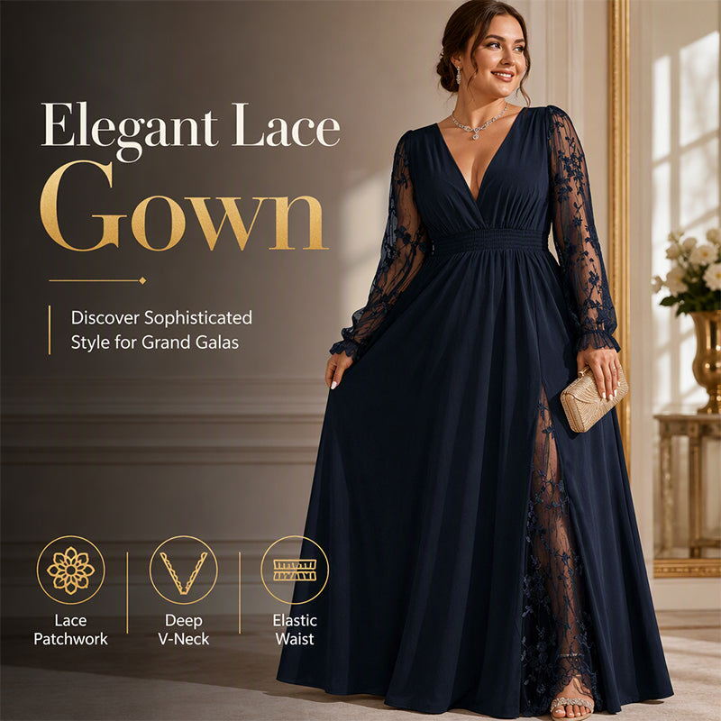 🔥 50% OFF ✨ Women’s V-Neck Lace A-Line Maxi Dress – Elegant Occasion Style