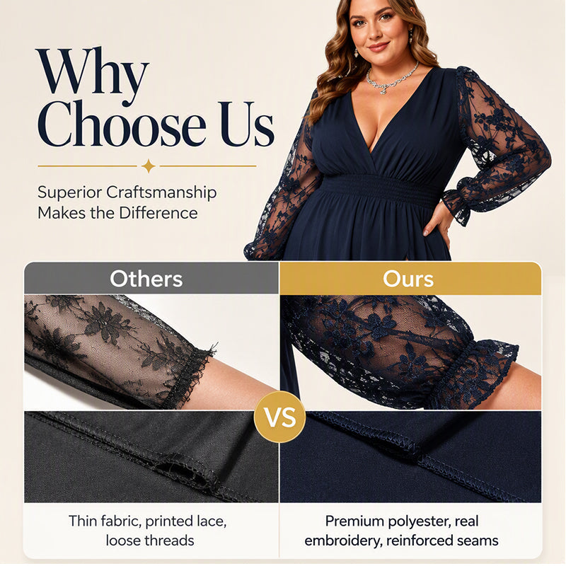 🔥 50% OFF ✨ Women’s V-Neck Lace A-Line Maxi Dress – Elegant Occasion Style