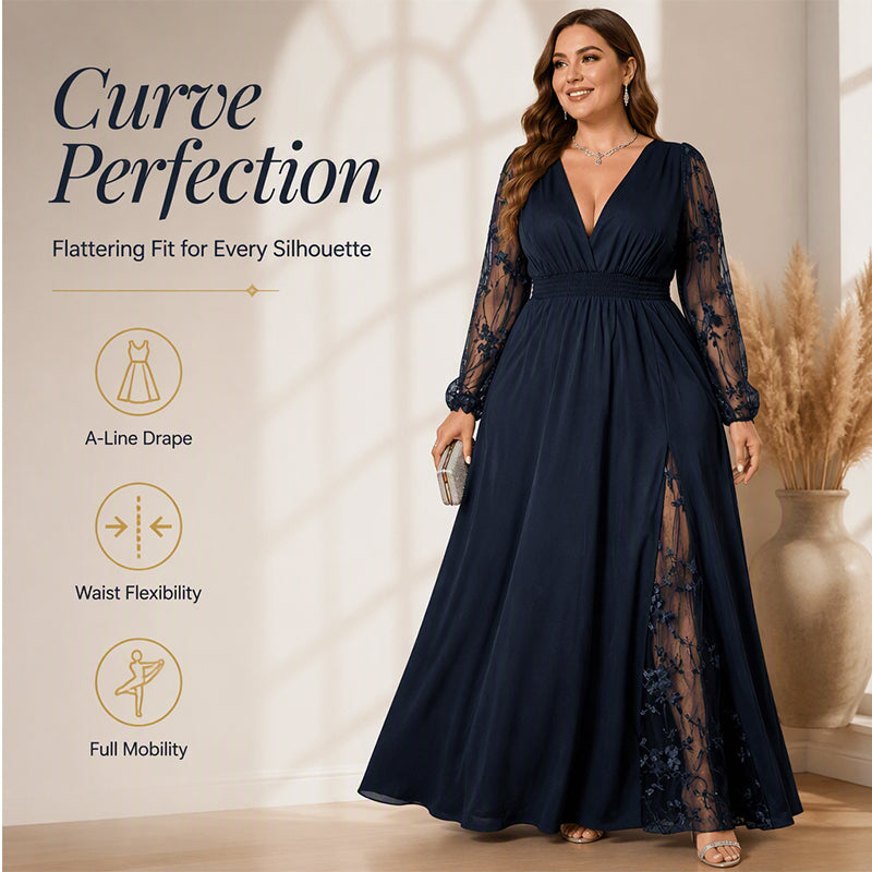 🔥 50% OFF ✨ Women’s V-Neck Lace A-Line Maxi Dress – Elegant Occasion Style