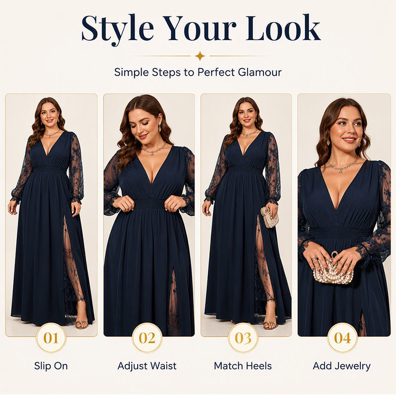 🔥 50% OFF ✨ Women’s V-Neck Lace A-Line Maxi Dress – Elegant Occasion Style