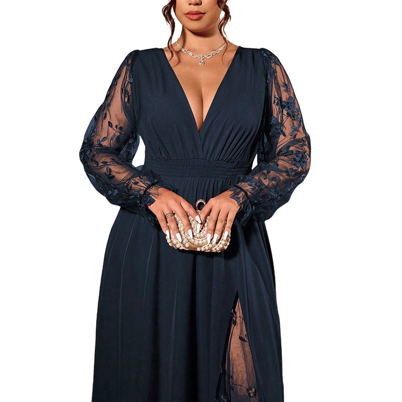 🔥 50% OFF ✨ Women’s V-Neck Lace A-Line Maxi Dress – Elegant Occasion Style