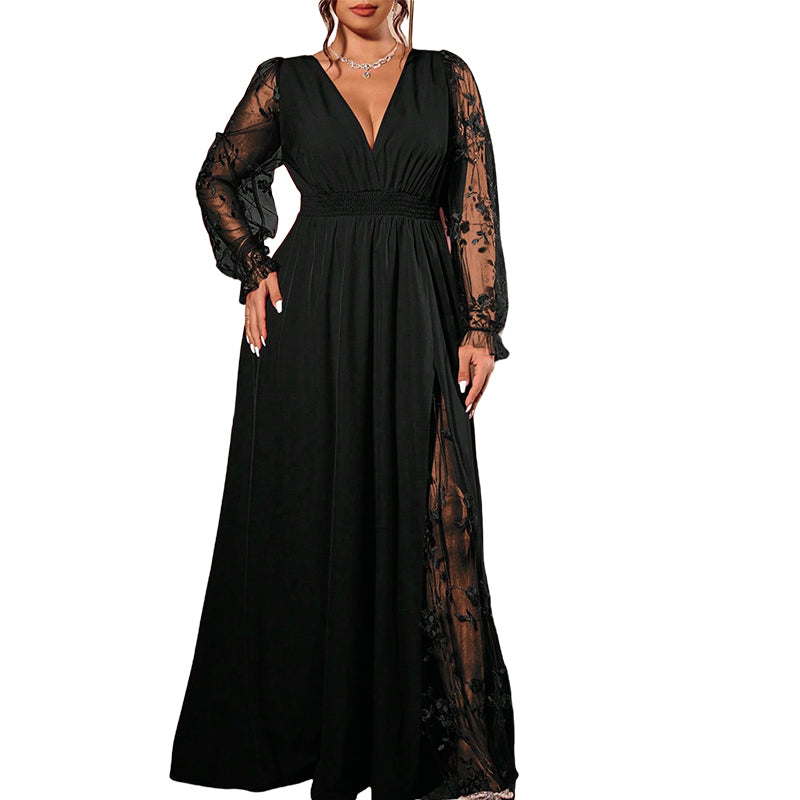 🔥 50% OFF ✨ Women’s V-Neck Lace A-Line Maxi Dress – Elegant Occasion Style