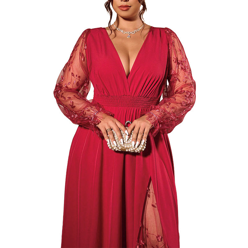 🔥 50% OFF ✨ Women’s V-Neck Lace A-Line Maxi Dress – Elegant Occasion Style