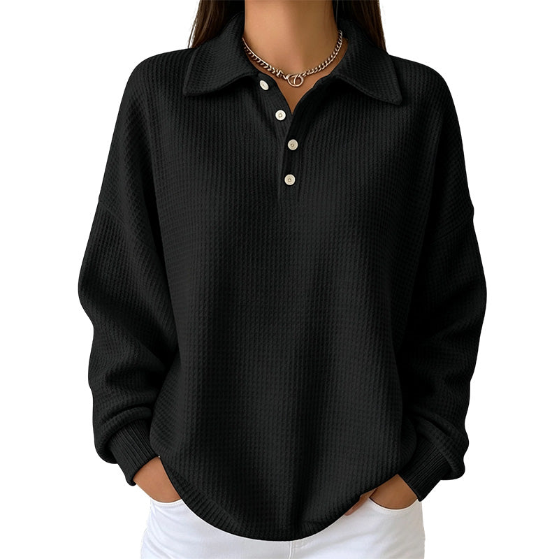 🔥 50% OFF ✨ Women’s Relaxed Waffle Knit Top – Soft Collared Everyday Style