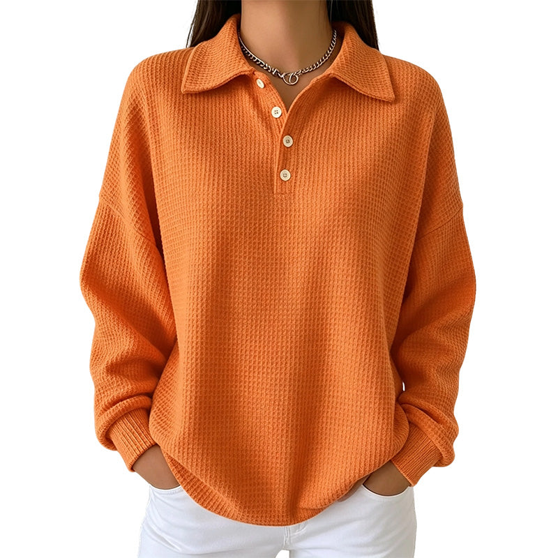 🔥 50% OFF ✨ Women’s Relaxed Waffle Knit Top – Soft Collared Everyday Style