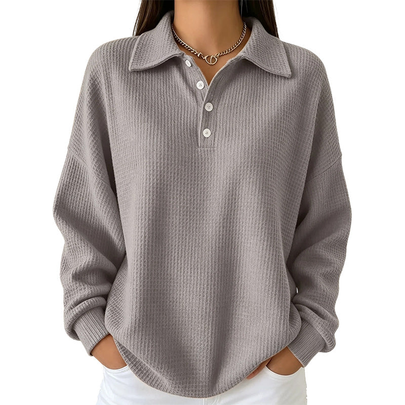 🔥 50% OFF ✨ Women’s Relaxed Waffle Knit Top – Soft Collared Everyday Style