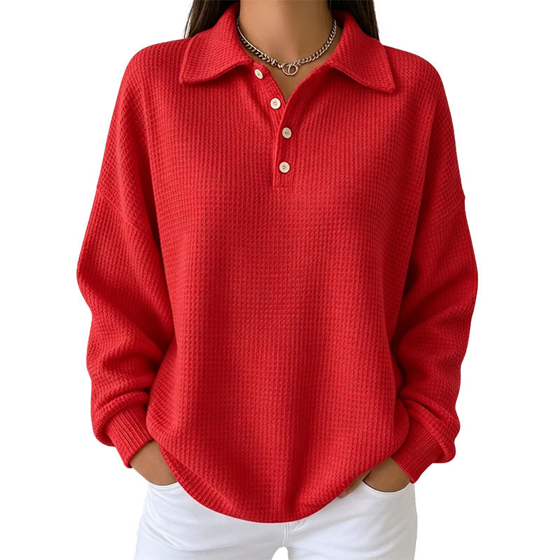 🔥 50% OFF ✨ Women’s Relaxed Waffle Knit Top – Soft Collared Everyday Style