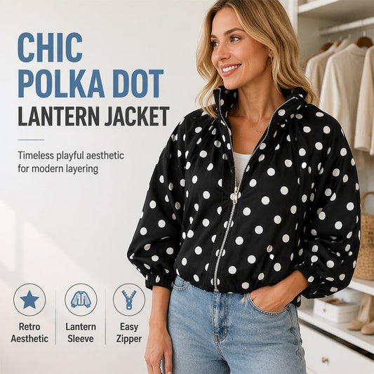 🔥 50% OFF ✨ Women’s Polka Dot Zip-Up Jacket – Casual Everyday Layer