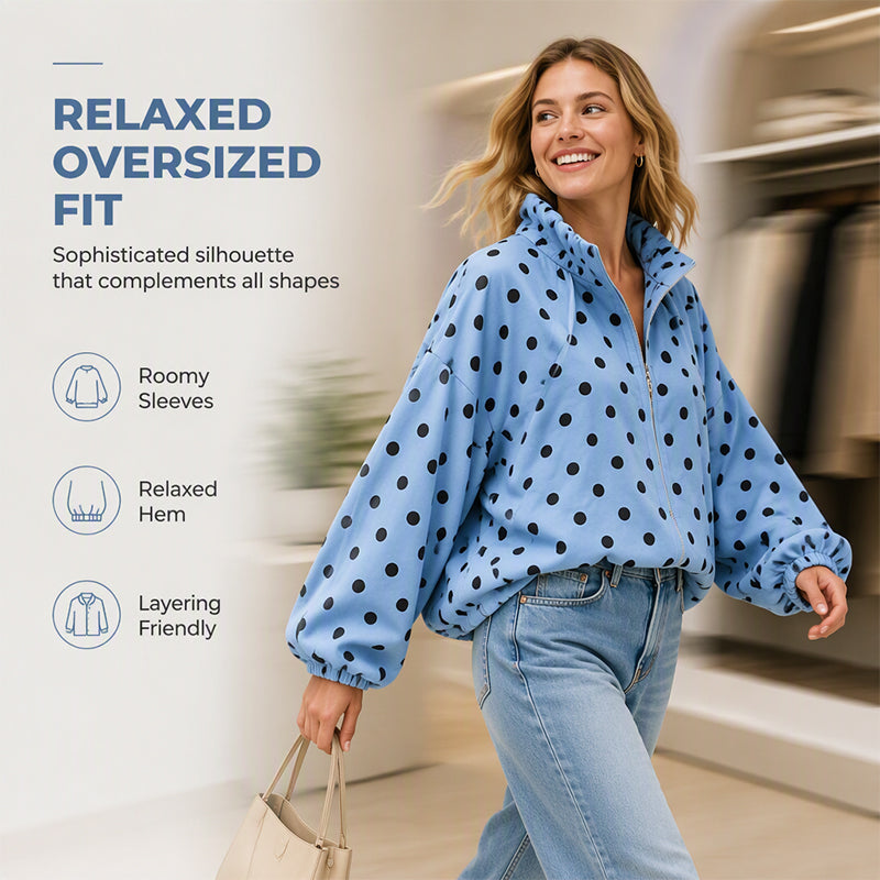 🔥 50% OFF ✨ Women’s Polka Dot Zip-Up Jacket – Casual Everyday Layer