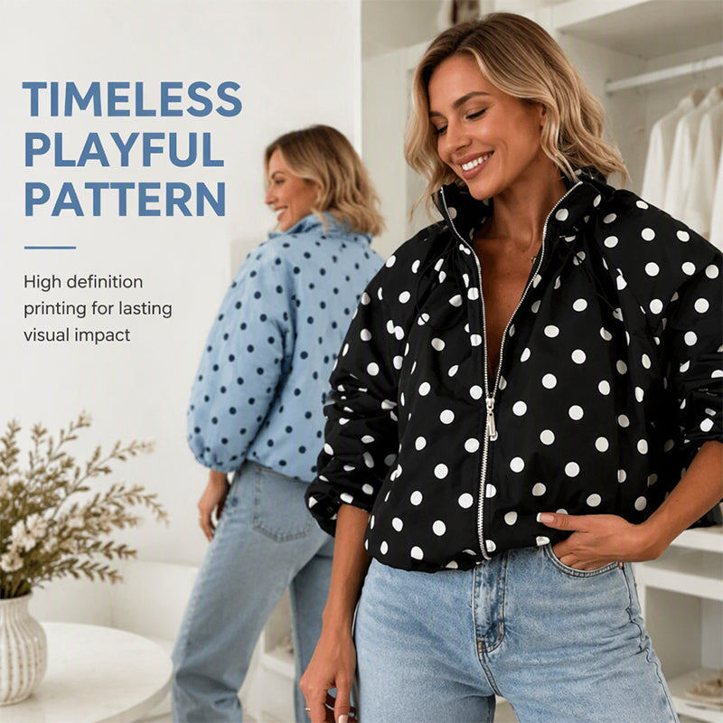 🔥 50% OFF ✨ Women’s Polka Dot Zip-Up Jacket – Casual Everyday Layer