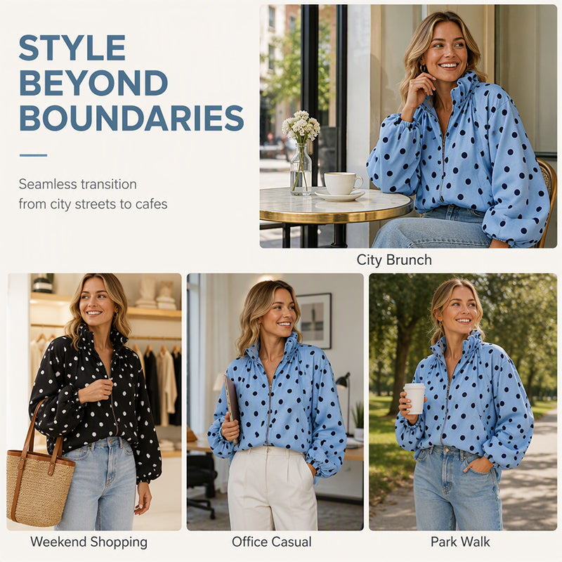 🔥 50% OFF ✨ Women’s Polka Dot Zip-Up Jacket – Casual Everyday Layer