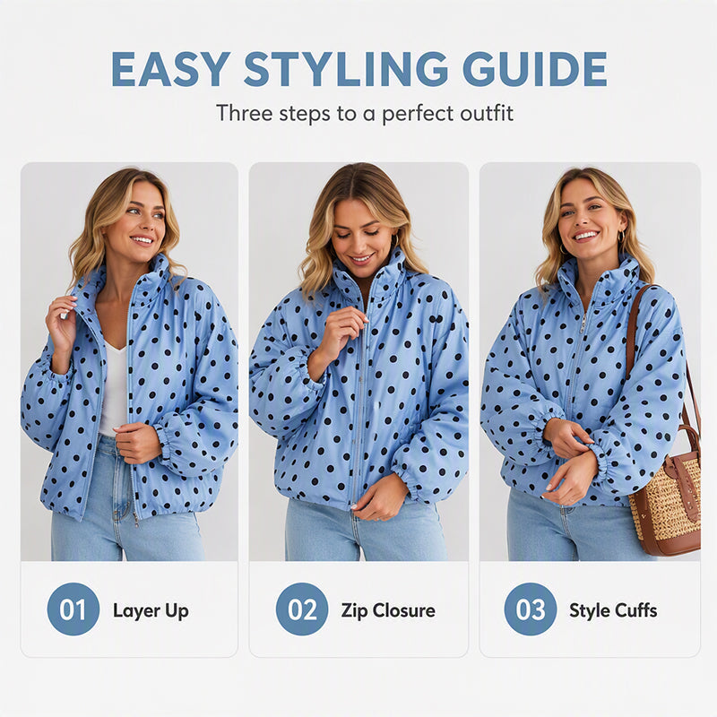 🔥 50% OFF ✨ Women’s Polka Dot Zip-Up Jacket – Casual Everyday Layer