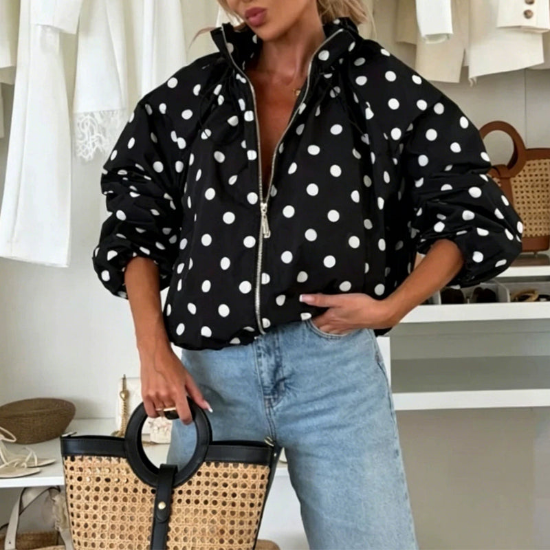 🔥 50% OFF ✨ Women’s Polka Dot Zip-Up Jacket – Casual Everyday Layer
