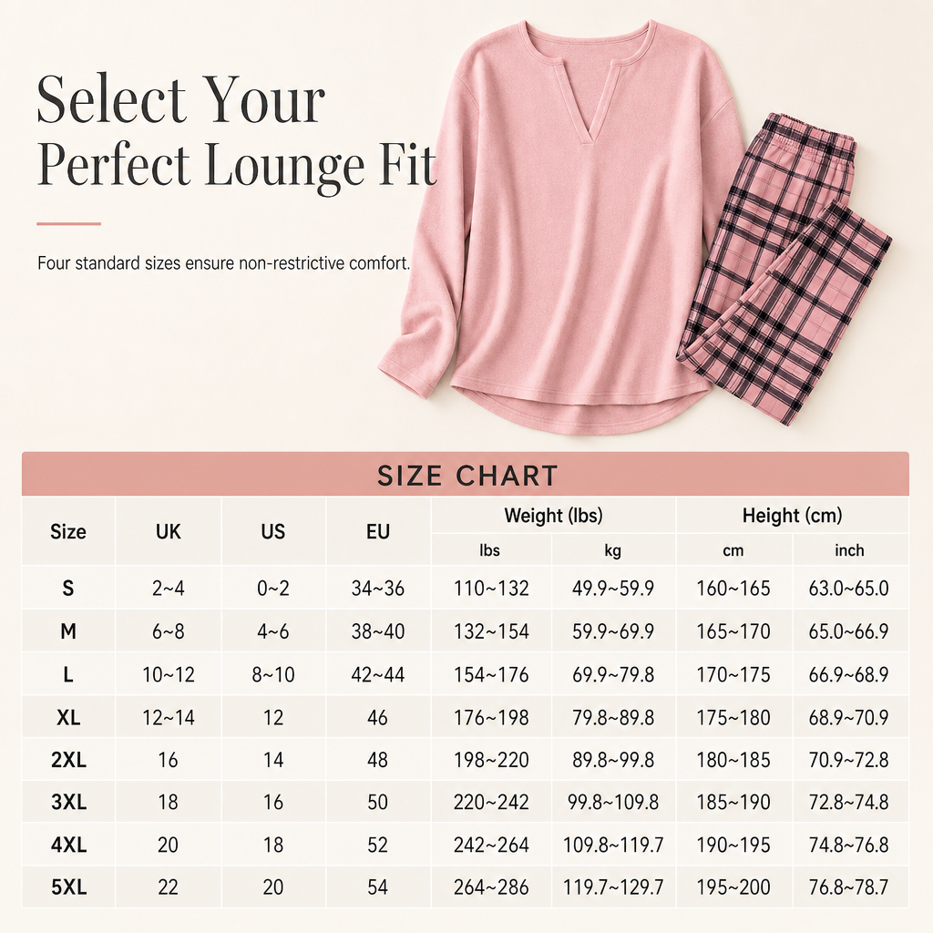 🔥 50% OFF ✨ Women’s Soft Knit 2-Piece Lounge Set – Split-Neck Tunic & Plaid Leggings