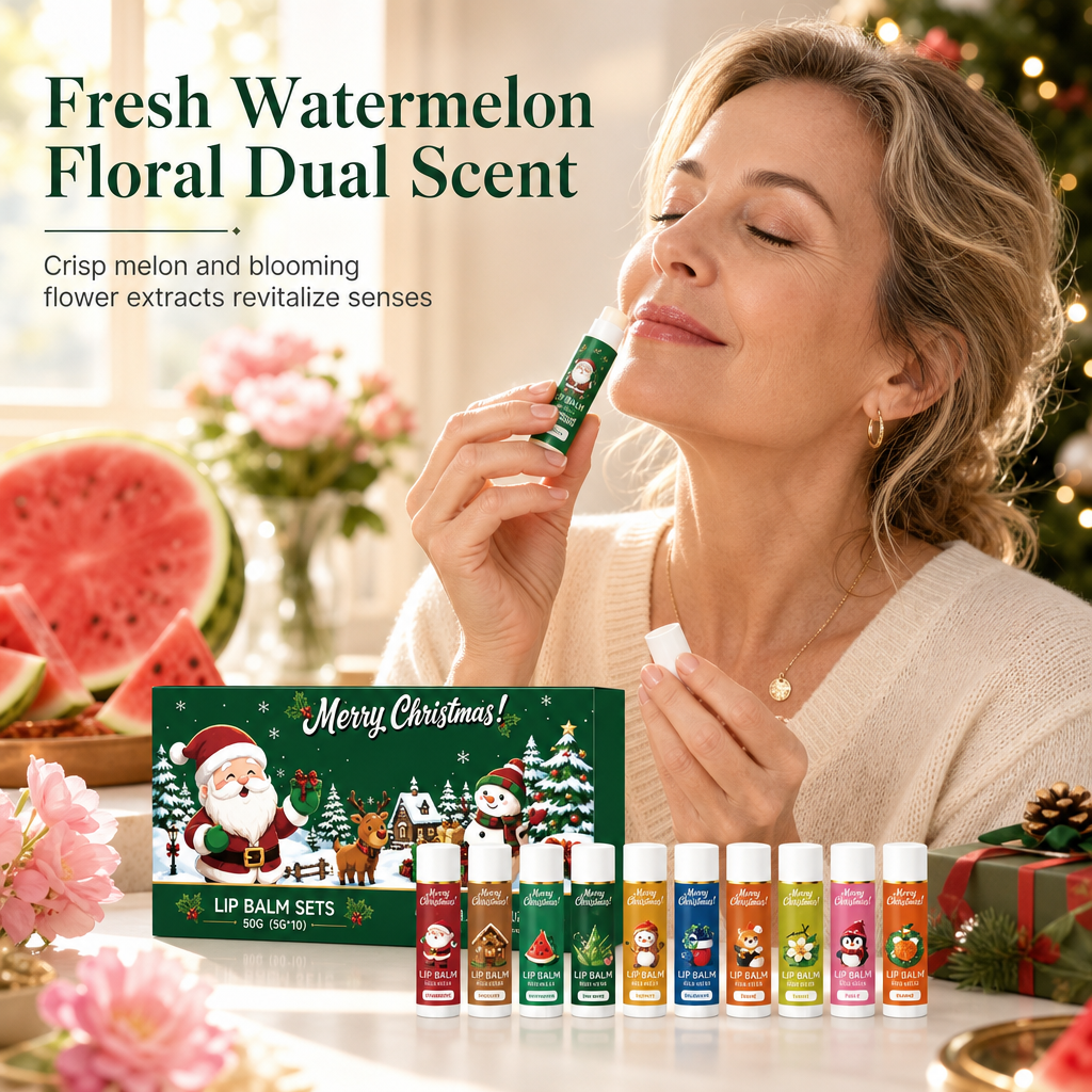 🎄 50% OFF ✨ Christmas Moisturizing Lip Balm Gift Set – 10-Piece Winter Lip Care