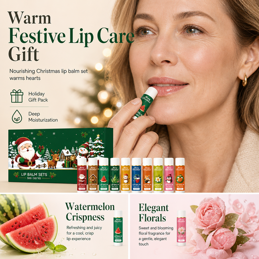 🎄 50% OFF ✨ Christmas Moisturizing Lip Balm Gift Set – 10-Piece Winter Lip Care
