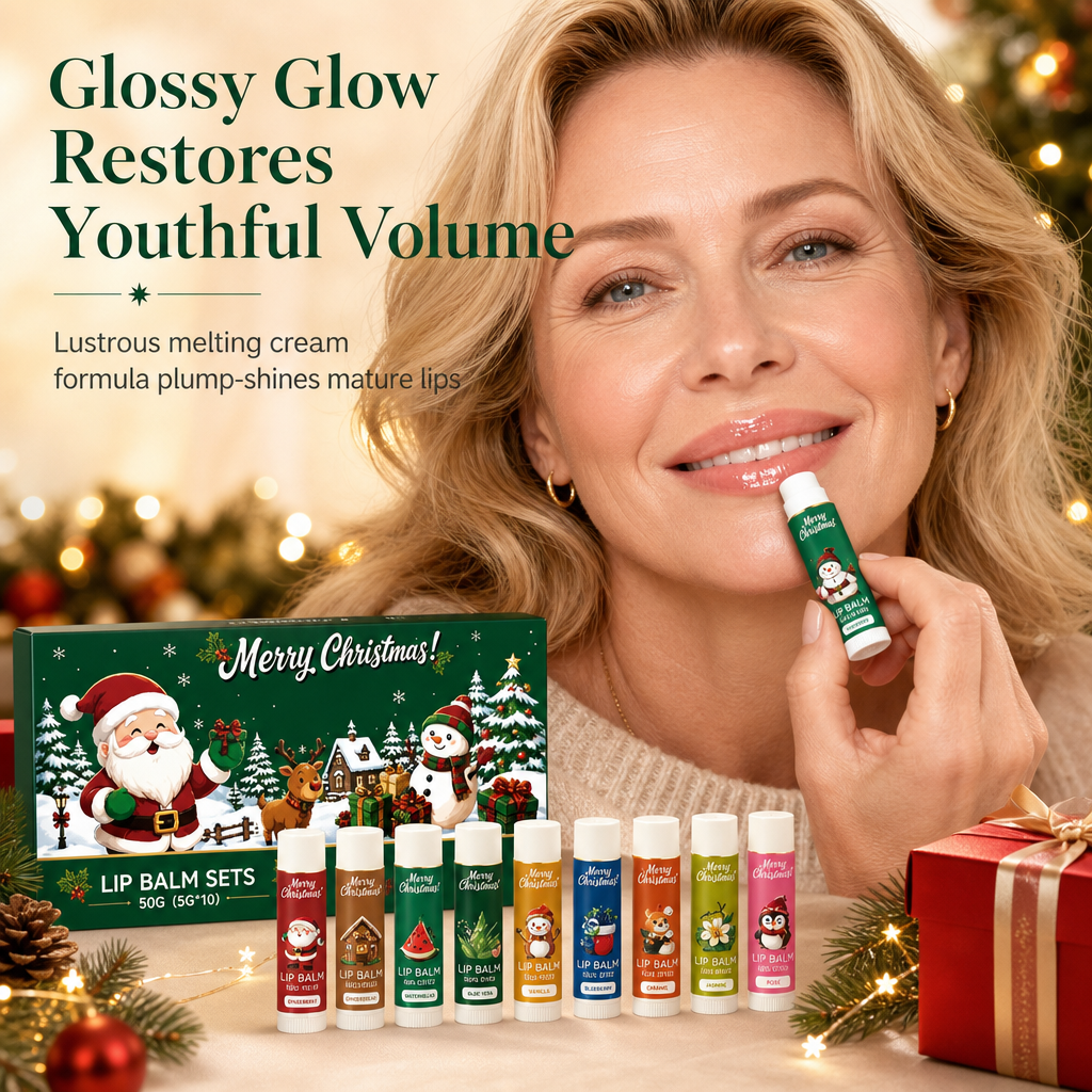 🎄 50% OFF ✨ Christmas Moisturizing Lip Balm Gift Set – 10-Piece Winter Lip Care