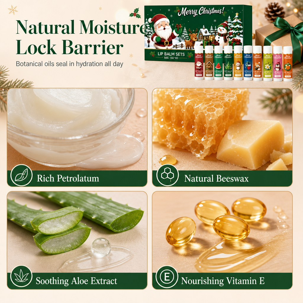 🎄 50% OFF ✨ Christmas Moisturizing Lip Balm Gift Set – 10-Piece Winter Lip Care