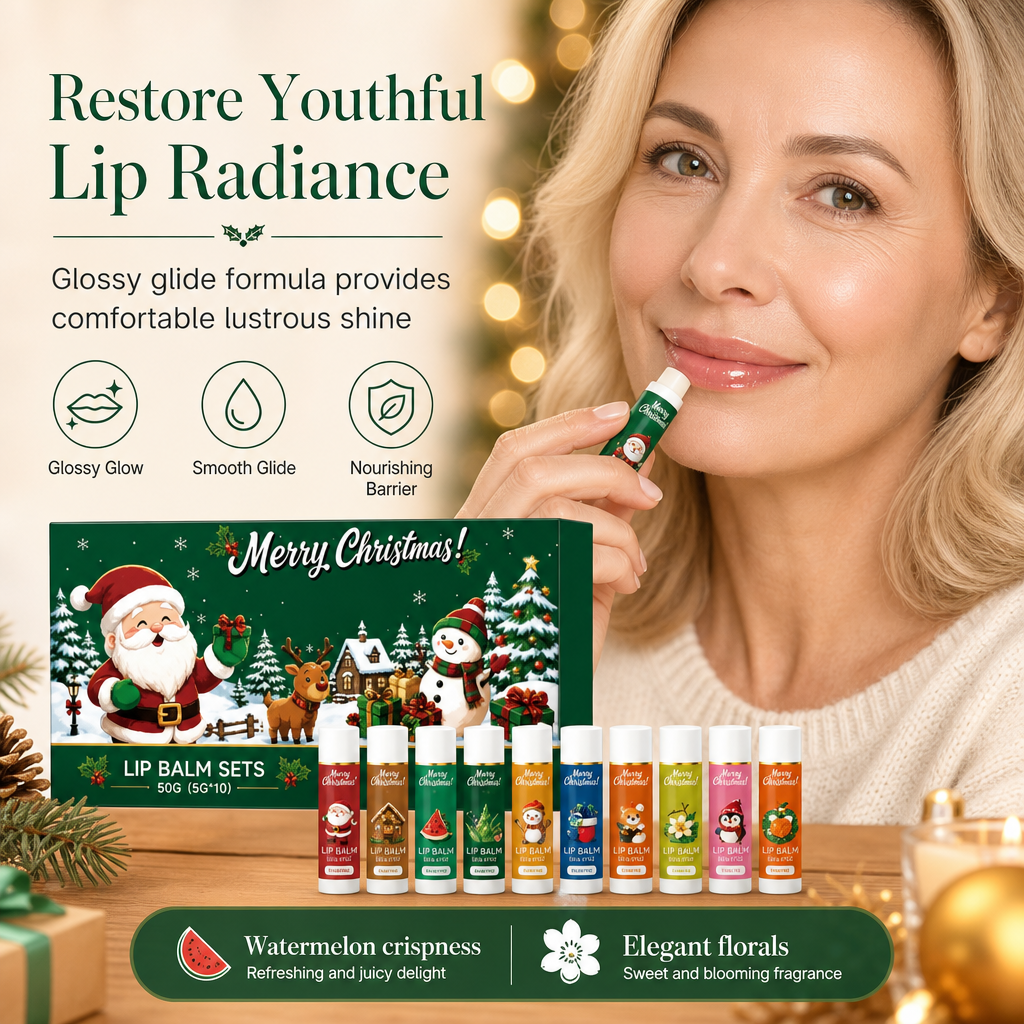 🎄 50% OFF ✨ Christmas Moisturizing Lip Balm Gift Set – 10-Piece Winter Lip Care