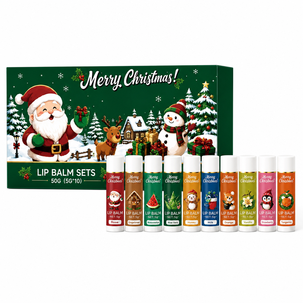 🎄 50% OFF ✨ Christmas Moisturizing Lip Balm Gift Set – 10-Piece Winter Lip Care