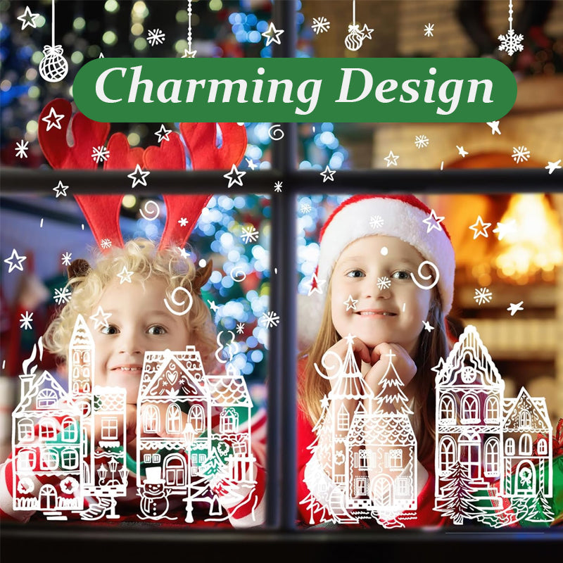 🎄 50% OFF ✨ Christmas Village Window Cling Set – 78 Reusable Static Decals