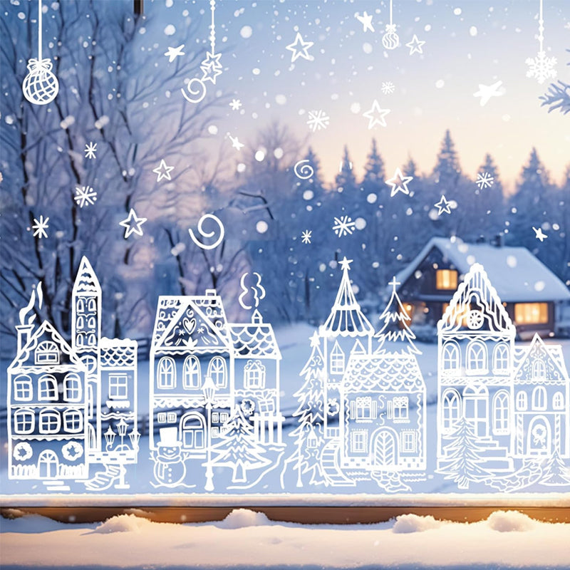 🎄 50% OFF ✨ Christmas Village Window Cling Set – 78 Reusable Static Decals