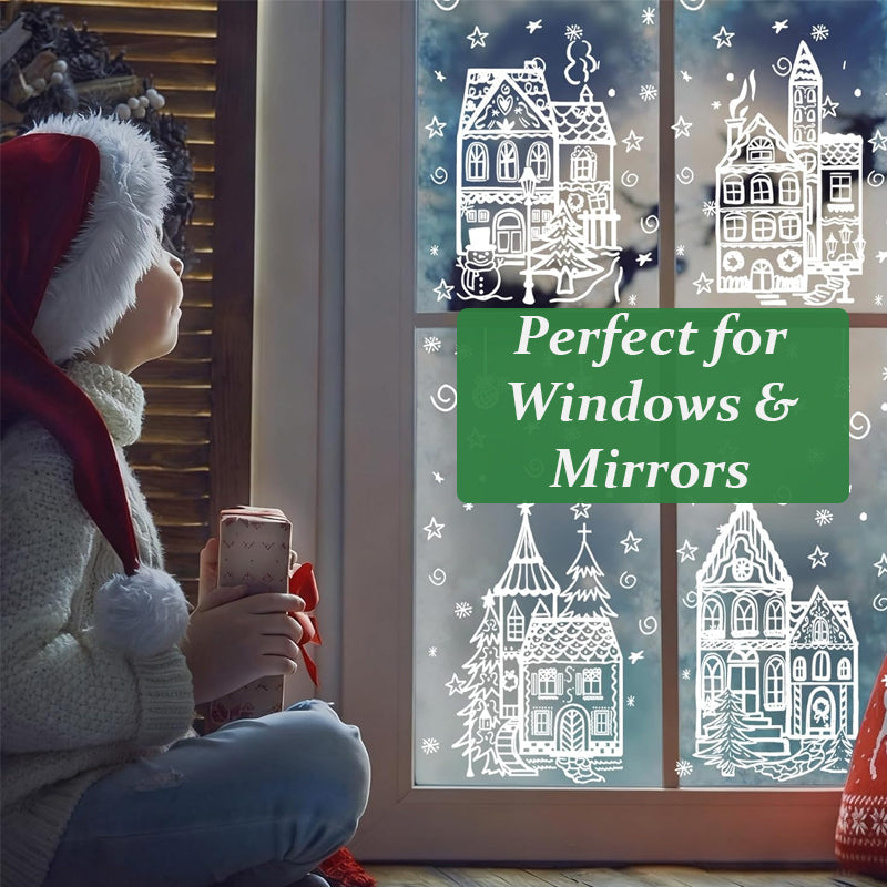 🎄 50% OFF ✨ Christmas Village Window Cling Set – 78 Reusable Static Decals