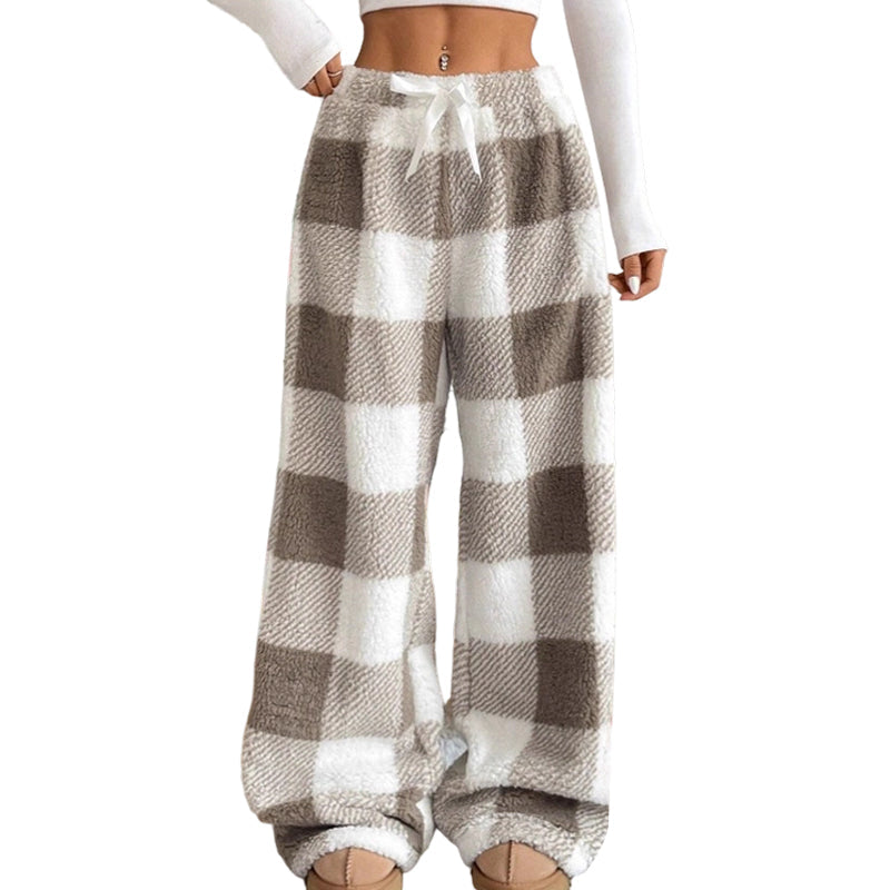 🔥 50% OFF | Women's Plush Plaid Wide-Leg Lounge Pants – Ultra-Soft & Cozy