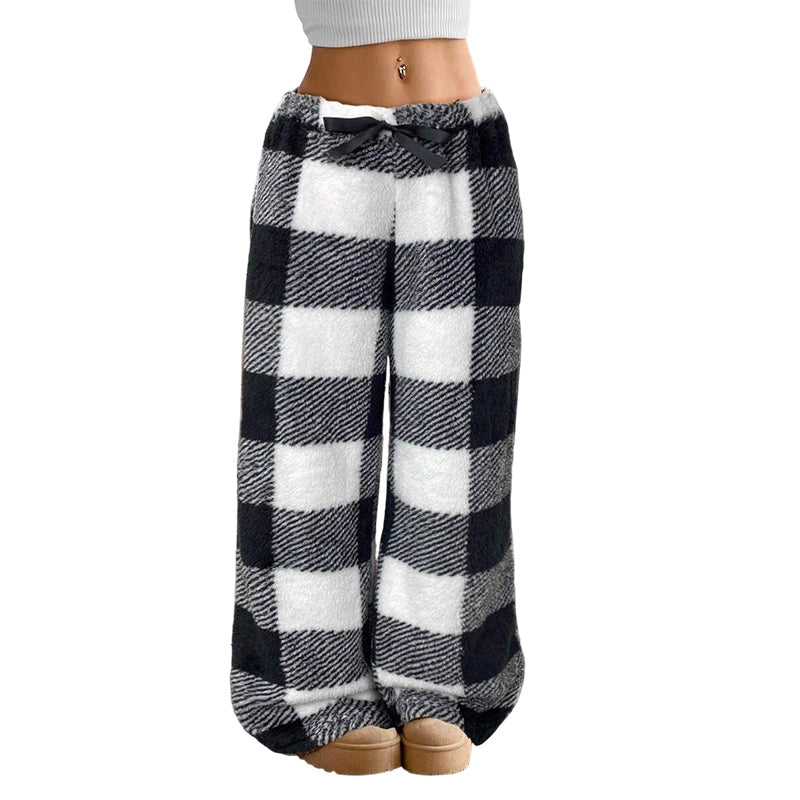 🔥 50% OFF | Women's Plush Plaid Wide-Leg Lounge Pants – Ultra-Soft & Cozy