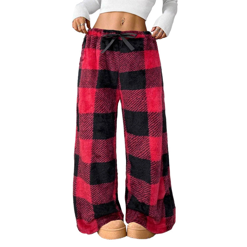 🔥 50% OFF | Women's Plush Plaid Wide-Leg Lounge Pants – Ultra-Soft & Cozy