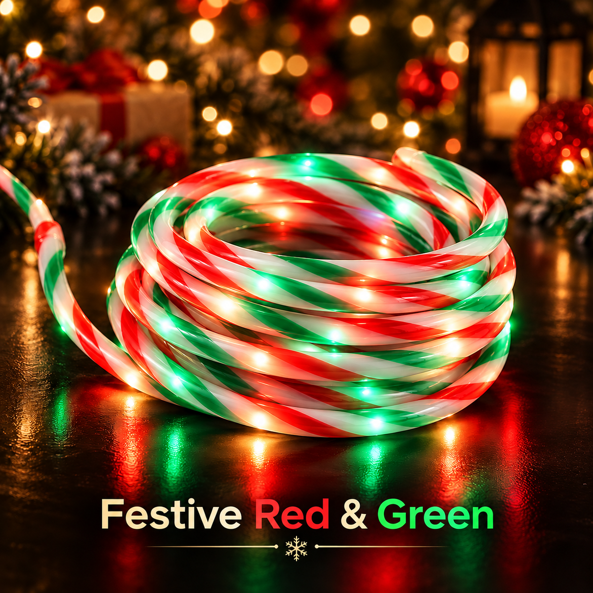 Candy cane LED rope light festive red and green colorway