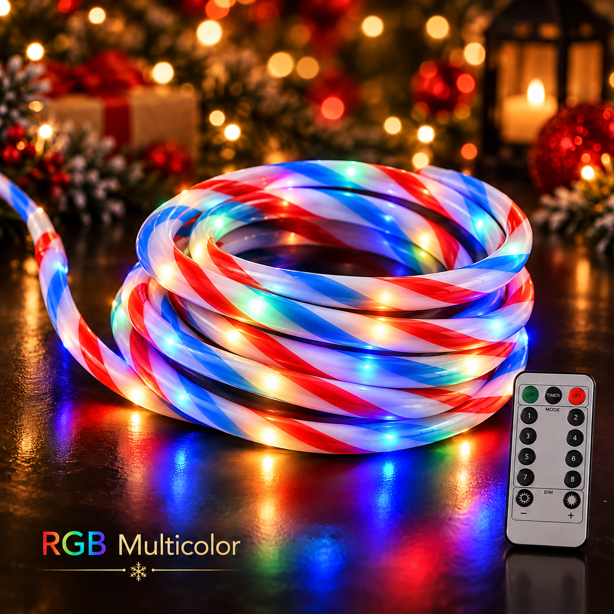 Red and white candy cane LED rope light