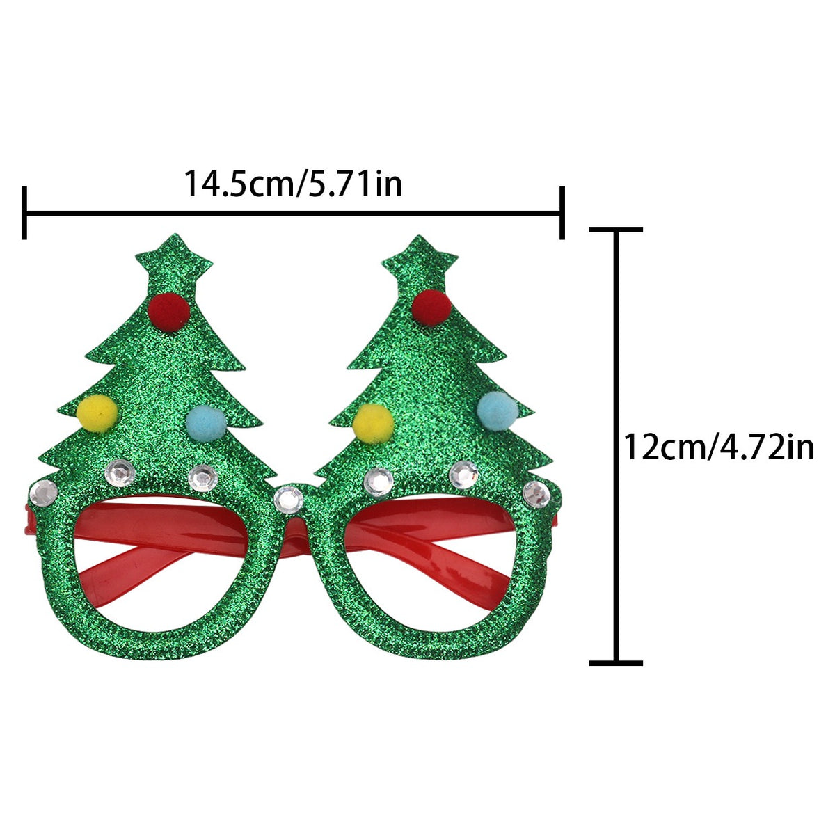 Christmas novelty glasses style 11 green tree pom frame