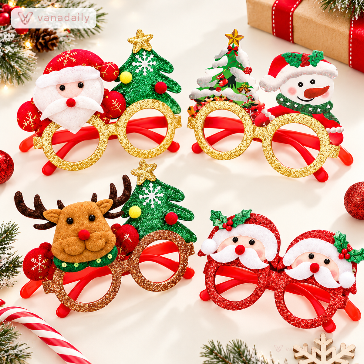Close-up detail of Vanadaily Christmas novelty party glasses