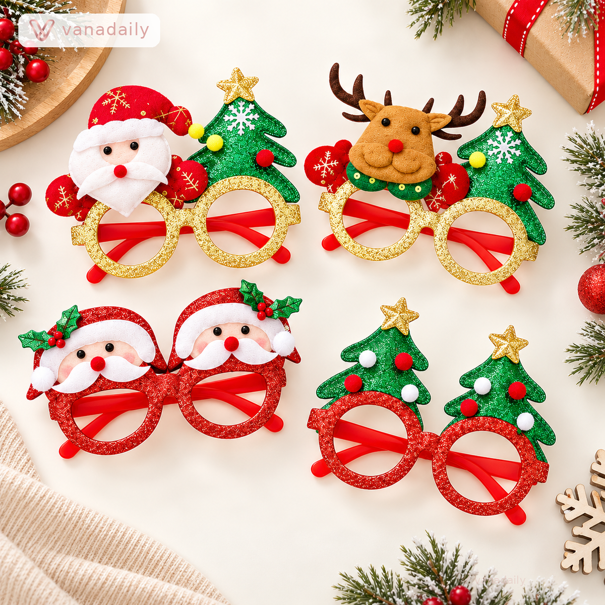 Vanadaily Christmas novelty glasses festive flat lay