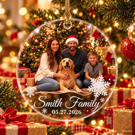 Personalized family photo acrylic Christmas ornament with 2026 date