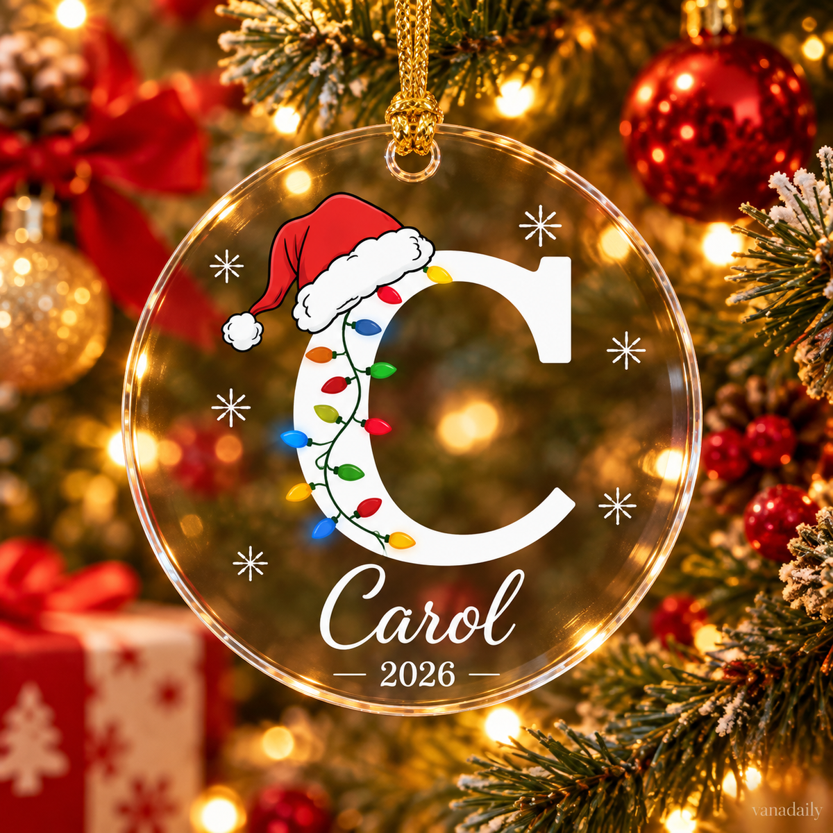 Personalized initial clear acrylic Christmas ornament